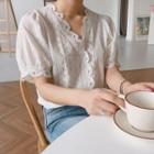 Eyelet Lace Puff Sleeve Crop Blouse