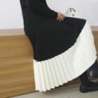 Contrast-trim Accordion-pleats Long Knit Skirt
