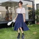 Short-sleeve Blouse / Ruffle Hem Midi Skirt