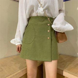 Asymmetric High-waist Brushed Mini A-line Skirt
