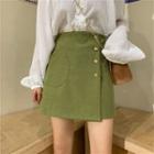 Asymmetric High-waist Brushed Mini A-line Skirt
