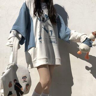 Two-tone Panel Printed Pullover