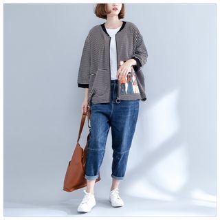 Striped 3/4 Sleeve Zip Jacket