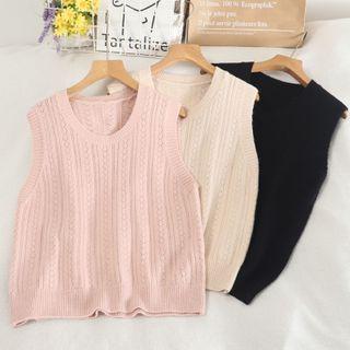 Sleeveless Round Neck Open-knit Top