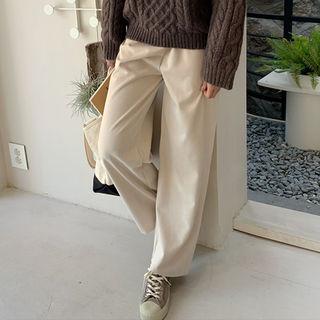Band-waist Wide-leg Pants Cream - One Size