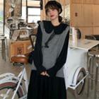 Flared-cuff Peter Pan-collar Maxi Dress / Knit Vest
