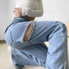 Cut-out Beaded Loose Fit Jeans