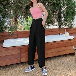 Cropped Plain Straight Leg Dress Pants