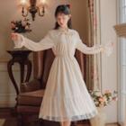 Flared-cuff Tie-neck Midi A-line Dress