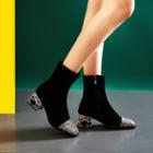 Glitter Panel Chunky-heel Short Boots