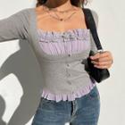 Mock Two-piece Ruffle Trim T-shirt