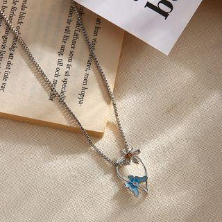 Flower Glaze Pendant Alloy Necklace 01 - Silver - One Size