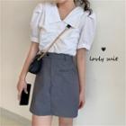V-neck Short-sleeve Shirt / A-line Skirt