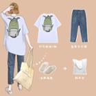 Backpack Print Short-sleeve T-shirt / Cropped Straight-fit Jeans