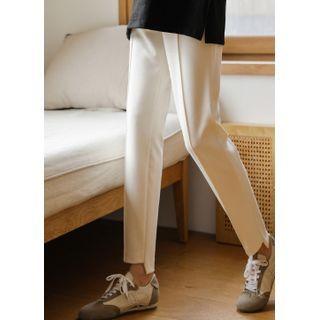 Pintuck Cutout-hem Straight-leg Pants