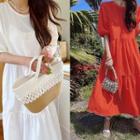Elbow-sleeve Tiered Long Dress
