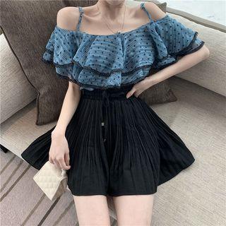 Off-shoulder Ruffle-trim Top / High-waist Skirt
