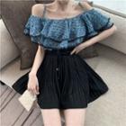 Off-shoulder Ruffle-trim Top / High-waist Skirt