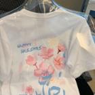 Short-sleeve Flower Print Lettering T-shirt (various Designs)