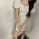 Short-sleeve Lace Up Mini Sheath Dress White - One Size