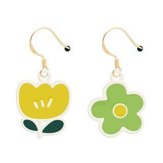 Asymmetrical Floral Drop Earring / Clip-on Earring