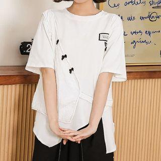 Elbow-sleeve Asymmetrical Mock Two-piece Top
