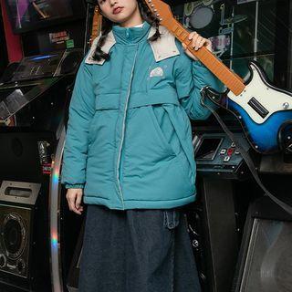 Cartoon Print Hooded Padded Zip Jacket