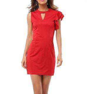 Asymmetric Keyhole Neck Sleeveless Sheath Dress