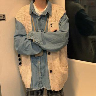 Button-up Sweater Vest / Denim Shirt