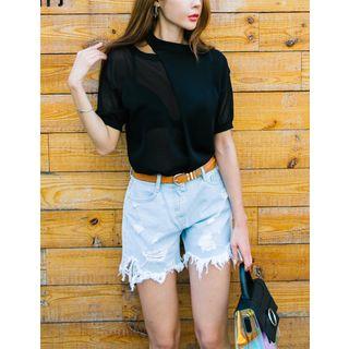 Wrap-front Sheer Knit Top