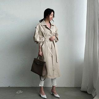 Balloon-sleeve Mac Coat With Sash