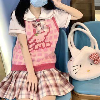 Plaid Sweater Vest Rose Pink - One Size