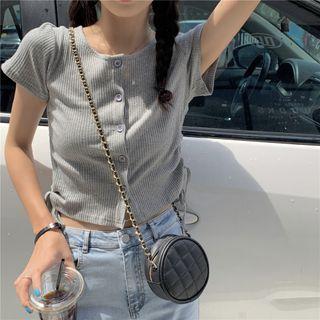 Short-sleeve Drawstring Button-up Cropped T-shirt
