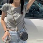Short-sleeve Drawstring Button-up Cropped T-shirt