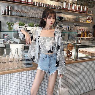 Newspaper-print Shirt + Tube Top As Shown In Figure - One Size