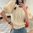 Puff-sleeve Cable Knit Top Off-white - One Size