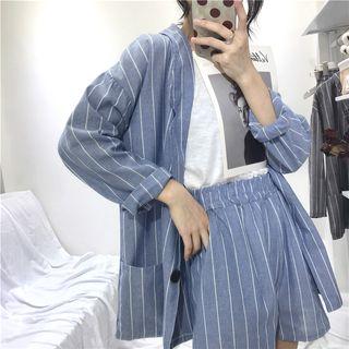 Set: Striped Loose-fit Jacket + Shorts
