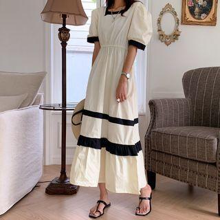Square-neck Contrast-trim Long Dress