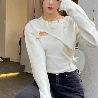 Set: Asymmetrical Knit Shrug + Cropped Camisole Top