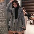 Set: Double Breasted Plaid Blazer + Pleated A-line Skirt