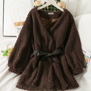 Fleece Long Jacket With Sash