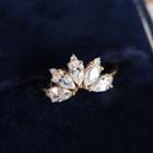 Sterling Silver Cz Ring Gold & Transparent White - One Size