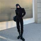 Turtleneck Plain Woolen Straight-cut Jumpsuit