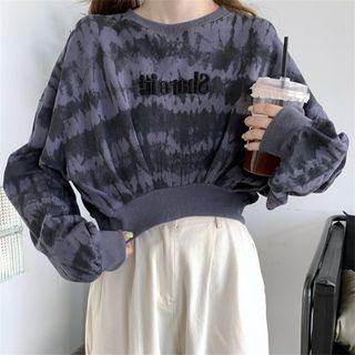 Letter Embroidered Tie-dyed Cropped Sweatshirt