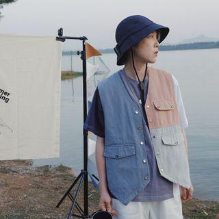 Color Panel Snap Button Vest
