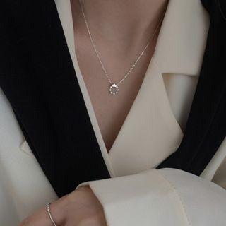 Rhinestone Hoop Pendent Necklace 1 Pc - Silver - One Size