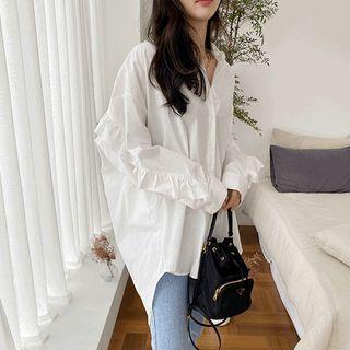 Ruffle-trim Dip-back Blouse White - One Size