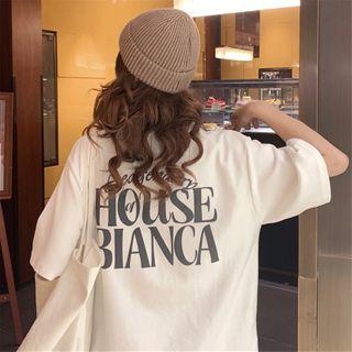 Lettering Oversized Elbow-sleeve T-shirt