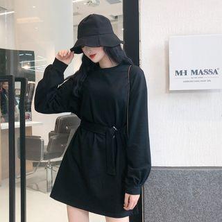Tie-waist Long-sleeve Mini T-shirt Dress
