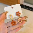 Flower Asymmetrical Alloy Dangle Earring 1 Pair - Stud Earring - Asymmetrical - Beige & Brown - One Size
